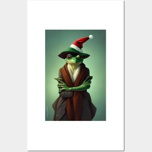 Kawaii Frog Christmas Santa Posters and Art